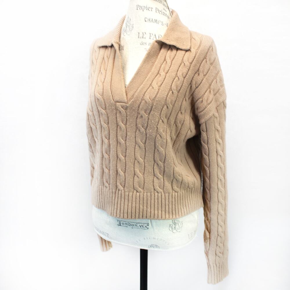 Aritzia Sunday Best wool blend cable polo collar cropped sweater Small